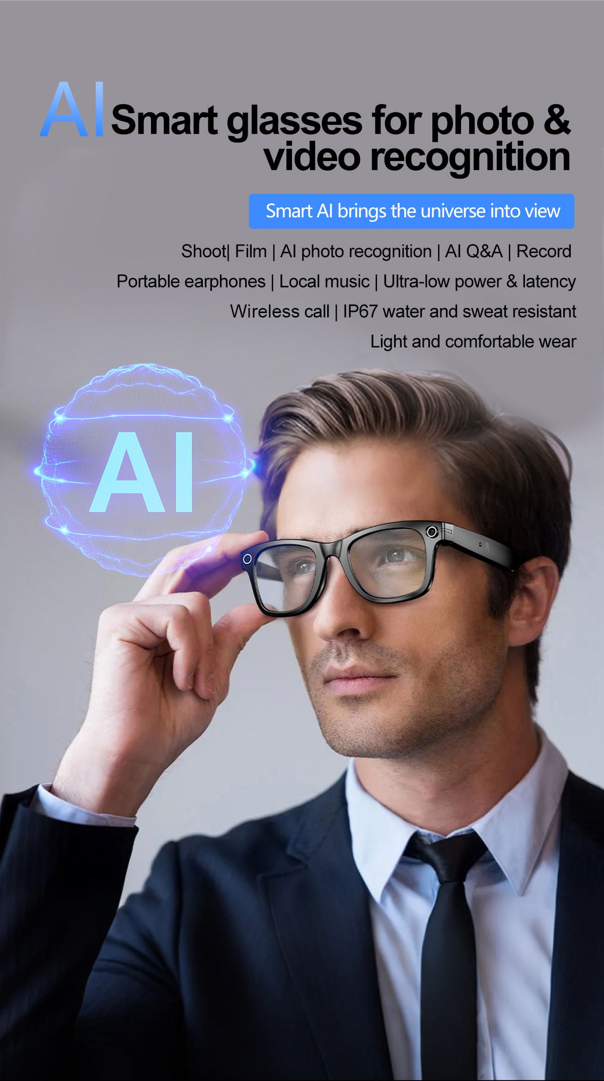 🔥BIG SALE🔥 AI Smart Glasses – Camera, Translation & Bluetooth